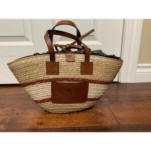 ETRO Milano Tan Raffia Striped Wicker Weekender Tote $1,180